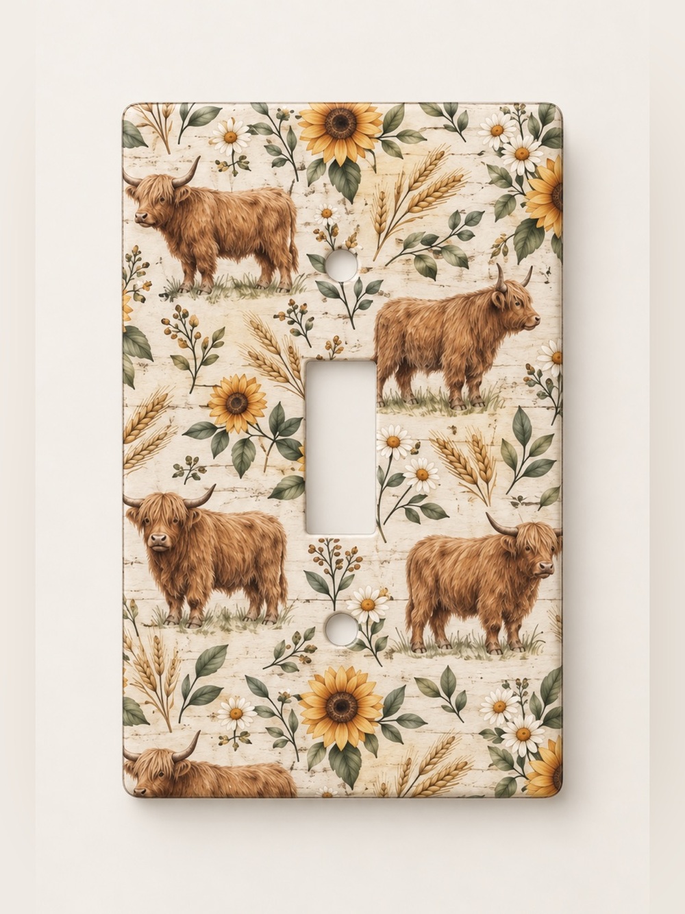 Highland Cow Sunflower Western Floral Toggle Light Switch Wall Plate Cover